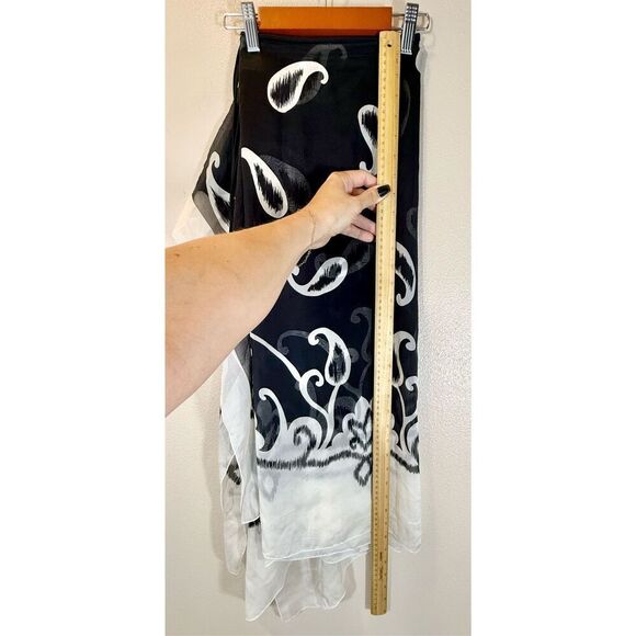 NWOT Gottex 100% Silk Black & Cream Sarong Swim Cover Up Women's Large - Picture 5 of 6